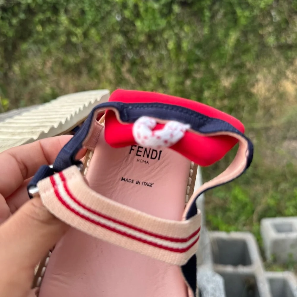Fendi Pink Black Logo Girls Sandals